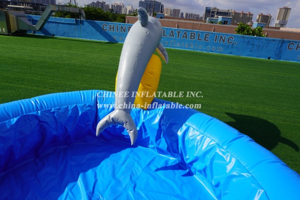 T8-1332 Dolphin Theme Inflatable Palm Tree Water Slide Kids Party Adults Inflatable Slide With Pool
