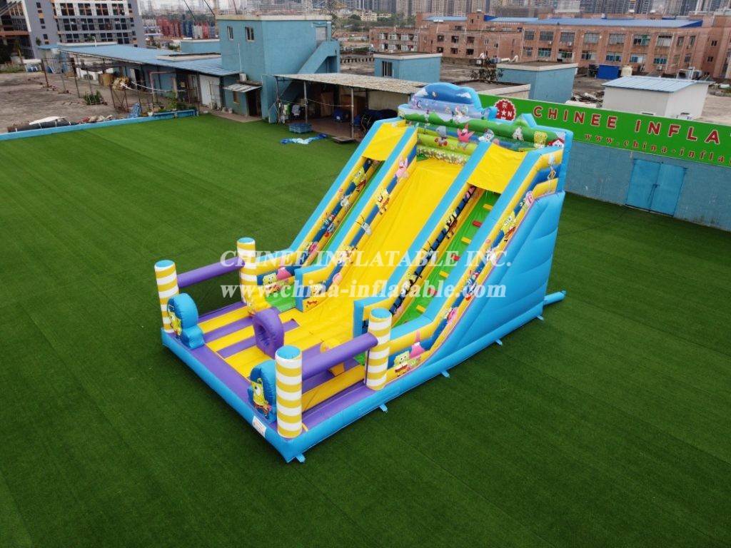 T8-3806 Outdoor Bouncy Castle With Slide Spongebob Funcity