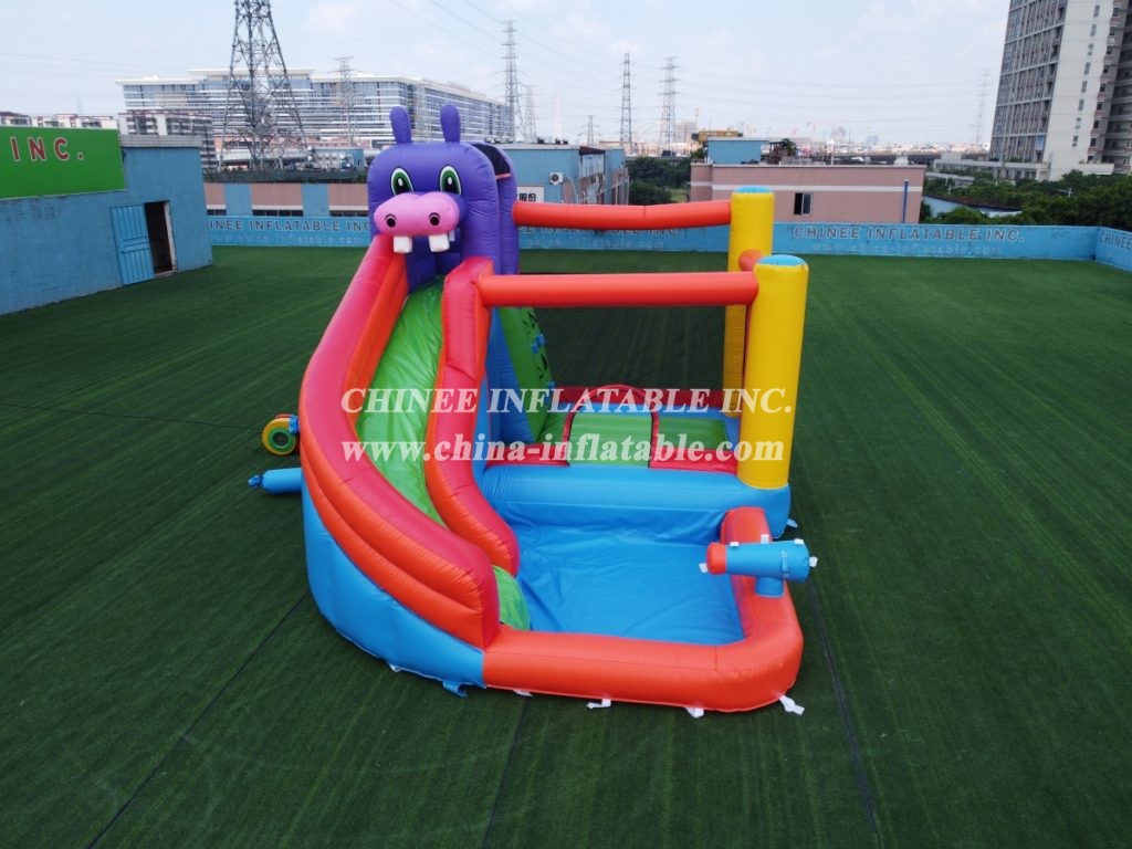 T8-3809 Kids Hippo Water Slide Bounce House Colorful Wet Combo