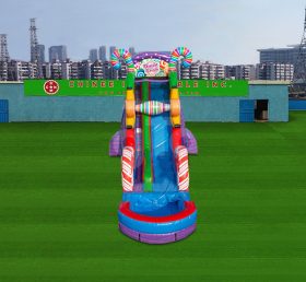 T8-4563 22' candy themed water slide with removable pool